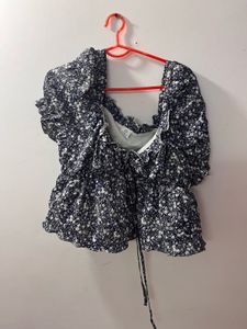 Chic Floral Print Puff Sleeve Top