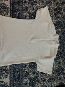 Cream Quarter Zip T-Shirt