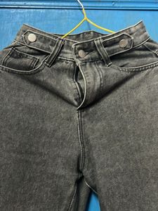 Grey Washed Wide Leg Jeans