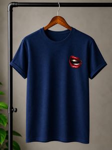 Navy Blue T-Shirt with Red Lips (S,M,L,XL.X