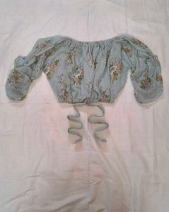 Light Blue Floral Print off shoulder Crop Top
