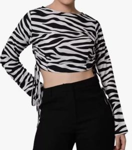 Zebra Print Long Sleeve Crop Top