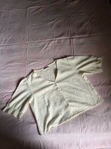 Cream Textured Button-Up Blouse