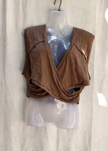 Brown Wrap Crop Top