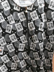 Women Black And White Kurti With Front Slit