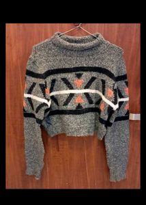 Cropped Geometric Pattern Turtleneck Sweater