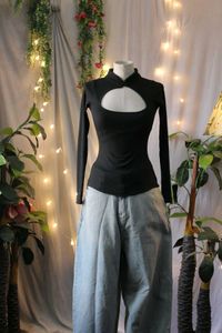 Chic Black Cutout Long Sleeve Top
