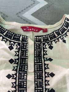 Cream Kurta Set with Black Embroidery