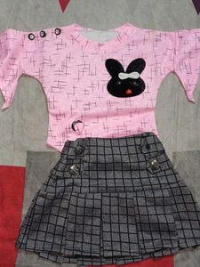 Cute Pink Bunny Top & Skirt Set