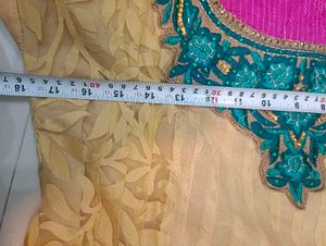 Elegant Embroidered biege golden Anarkali Kurta