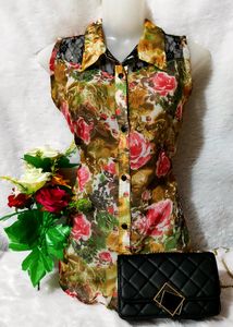 Sheer Top With Lace Detail On Shoulders