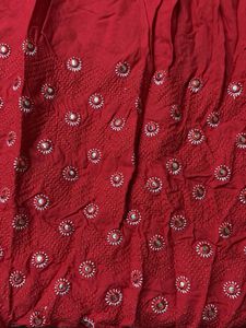 Red Embroidered Kurta with Mirror Work