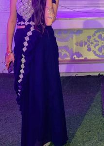 Elegant Navy Blue Ruffled Ethnic Saree
