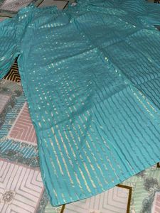 Glittery halter neck striped cyan top