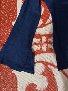 Blue V-Neck Top with Lace Detail and bell sleeves