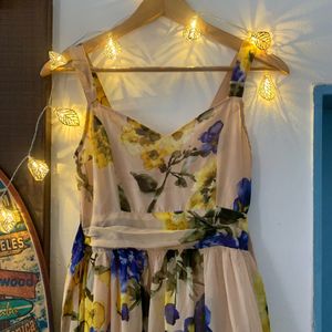 Floral Print Maxi Dress with Belt