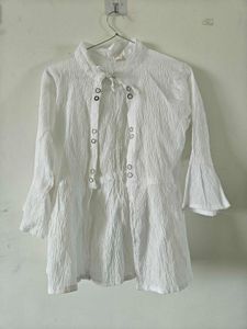 White Textured Bell Sleeve Tunic Top