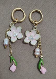 Flower &amp; Pearl Dangle Earrings