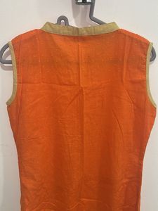 Vibrant Orange Sleeveless Slit Kurta