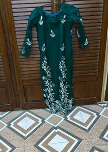 Elegant Green Kurta with Silver Embellishments