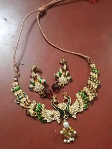 Peacock Design Necklace with Stones