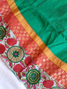 Vibrant Green Kurta with Floral Neckline