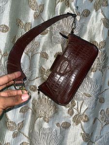 Brown Croc Embossed Clutch Bag