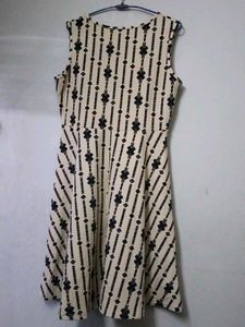 Cream Printed Fit &amp; Flare Dress