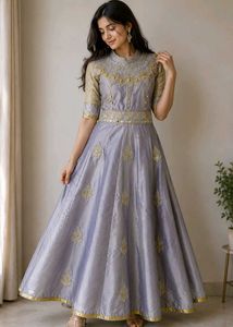 silvery-lavender art silk gown