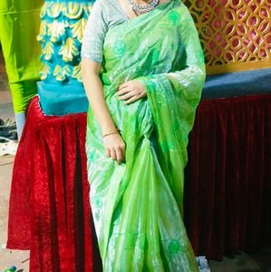 Elegant Green Embroidered Saree