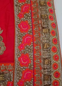 Beautiful Embroidered Red Saree with Orange Blouse