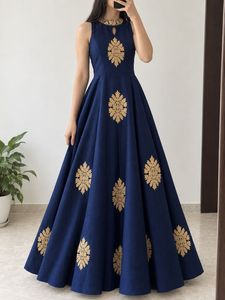 Elegant Navy Blue Embroidered Gown