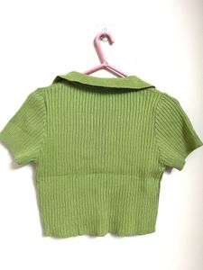 Green Ribbed Polo Crop Top