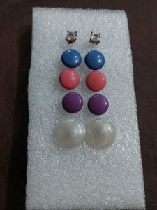 Multi-Color Stud Earrings Set of 5 Pairs