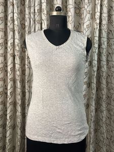 Sleeveless V-Neck Grey Top