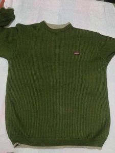 Unisex Green Ribbed Knit Sweater