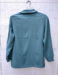 Korean Pintrest Solid Teal Button-Up Shirt