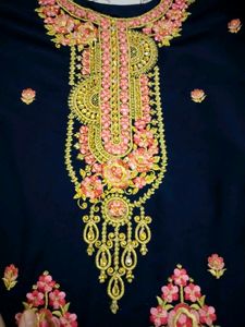 Navy Blue Embroidered Salwar Suit with Matching Du