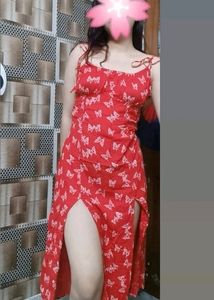 Red Slip Cut Dress