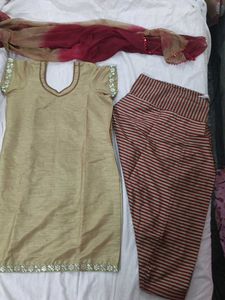 Elegant Gold Kurta salwar Set with Dupatta