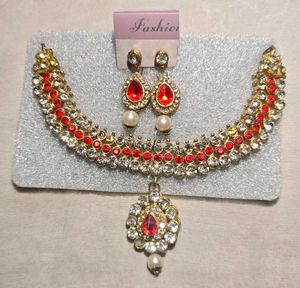 Stunning Red &amp; White Stone Jewellery Set