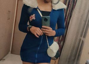 Blue Zip-Up Jacket with Faux Fur Collar