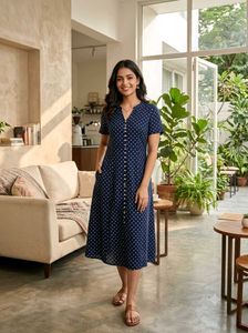 Chic Navy Polka Dot Midi Dress