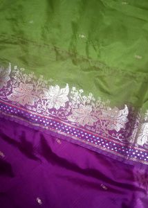 Green &amp; Pink Saree with Golden Border