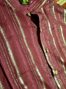 Men's Maroon Striped Kurta