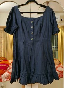 Navy Blue Button detain cute Dress
