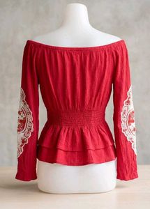 Boho Off-Shoulder Rose Peplum Top