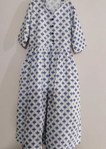 White & Blue Printed Kurta Set