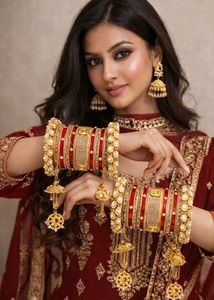 Elegant Red &amp; Gold Bridal Chura Set