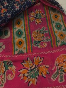 Vibrant Pink Elephant Print Saree